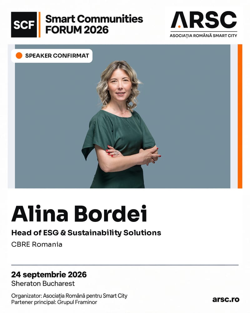 Speaker confirmat: Alina Bordei, Head of ESG & Sustainability Solutions, CBRE România